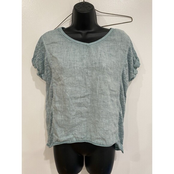 Liabella Womens Sz M High Low Pullover Short Sleeve 100% Linen Top Made In Italy - Picture 1 of 8